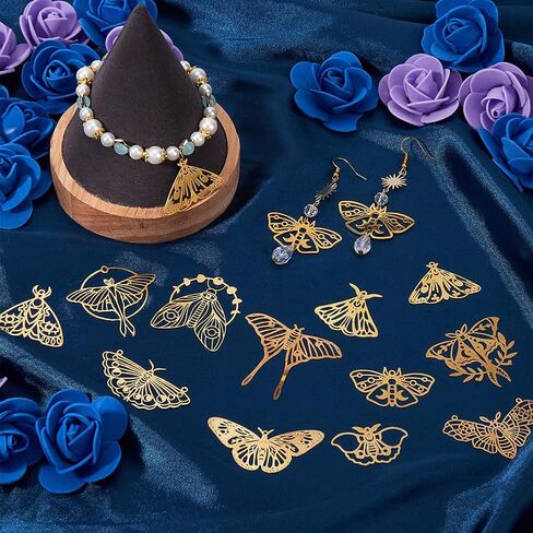 Sunnyclue 1 Box 24pcs 12 Styles Gold Butterfly Connector Charms Brass Link Charm Bulk Metal Hollow Butterflies Moth 2 Hrowes Toncmors for Jewelry Making Charms arring Diy Crafts Association in Saudi Arabia