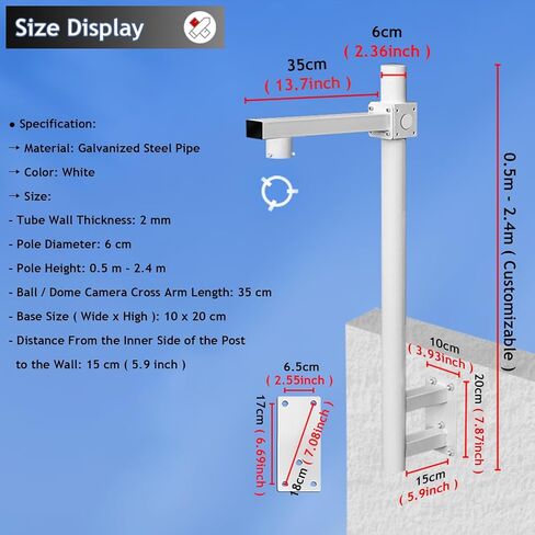 Security Camera Mount Bracket and Post for Outdoor Surveillance,Adjustable for Residential and Farm Use (Bracket A+b+c 150cm High) in Kuwait