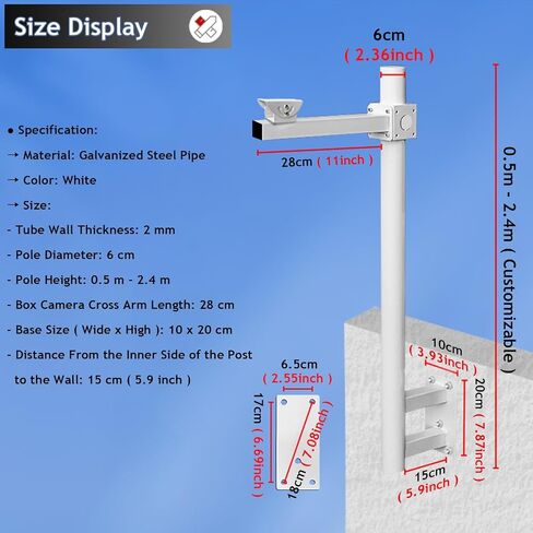 Security Camera Mount Bracket and Post for Outdoor Surveillance,Adjustable for Residential and Farm Use (Bracket A+b+c 150cm High) in Kuwait