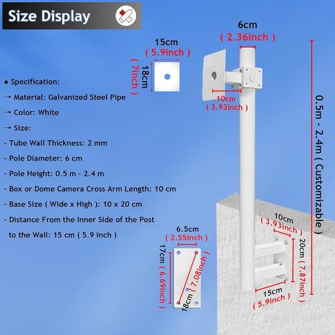 Security Camera Mount Bracket and Post for Outdoor Surveillance,Adjustable for Residential and Farm Use (Bracket A+b+c 150cm High) in Kuwait