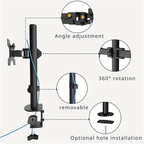 Monitor Stand Suitable for Most 12-27 inch Computers, Most LCD LED Monitor Stands, Adjustable Height and Angle, Single Desk Mount in Saudi Arabia