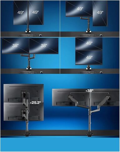 Pneumatic Arm Dual Ultra-Wide Monitor Desk Stand for Computer Screens up to 49 Inches in Saudi Arabia