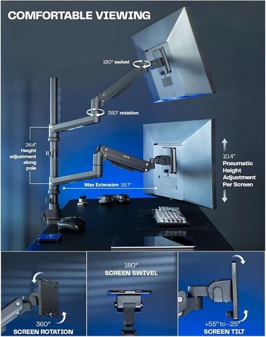 Pneumatic Arm Dual Ultra-Wide Monitor Desk Stand for Computer Screens up to 49 Inches in Saudi Arabia