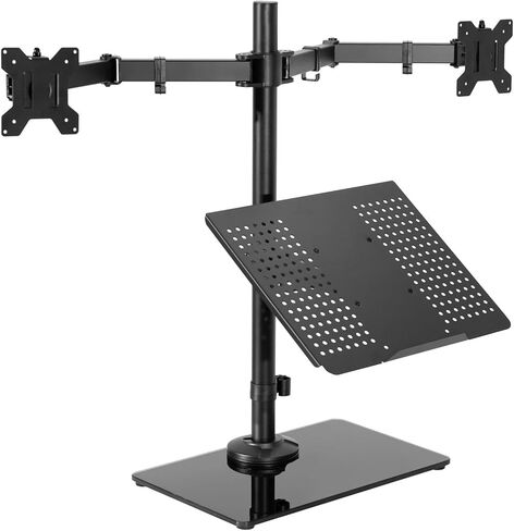Laptop and Dual Monitor Desk Stand with Base for 32" Computer Screens - in Saudi Arabia