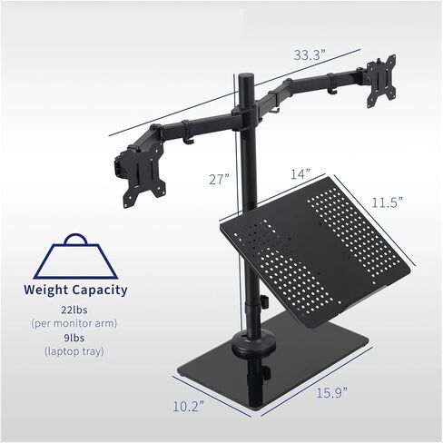 Laptop and Dual Monitor Desk Stand with Base for 32" Computer Screens - in Saudi Arabia