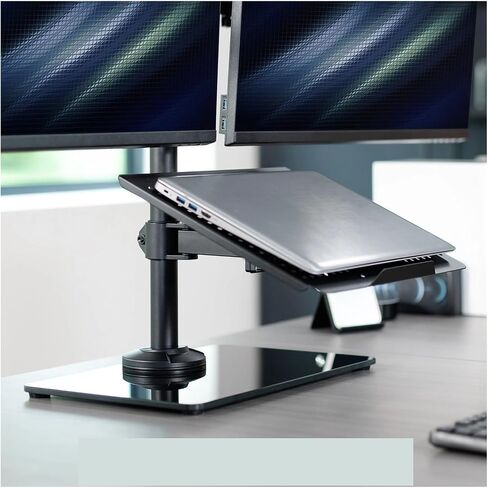 Laptop and Dual Monitor Desk Stand with Base for 32" Computer Screens - in Saudi Arabia