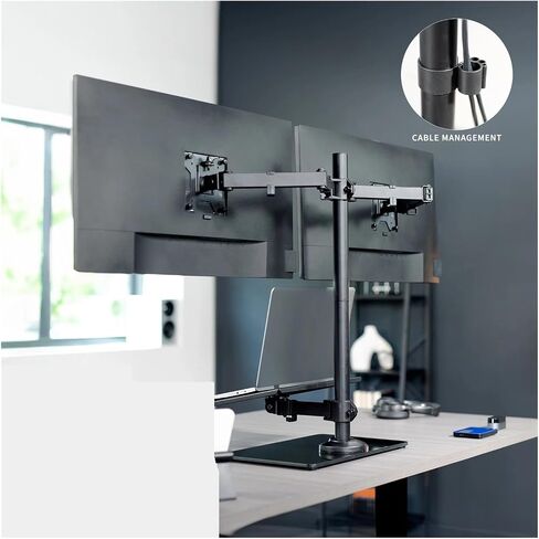 Laptop and Dual Monitor Desk Stand with Base for 32" Computer Screens - in Saudi Arabia