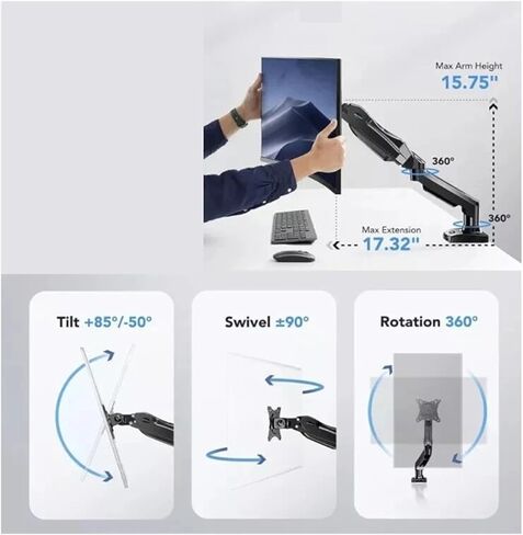 Single Monitor Stand, Suitable for 13 to 32-inch Screens, Gas Spring Monitor Stand in Saudi Arabia