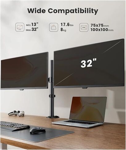 Dual Monitor Stand 13–32 Inch Adjustable Desk Mount with 75/100mm Hole Spacing in Saudi Arabia