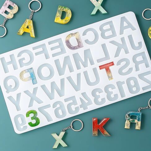 1 PCS Resin Letter Molds with Holes, Large Reversed Number Alphabet Silicone Molds for Epoxy Making Keychains Jewelry Pendant DIY Craft Resin Casting Gift Making, Soft and Easy to Take Off in Saudi Arabia