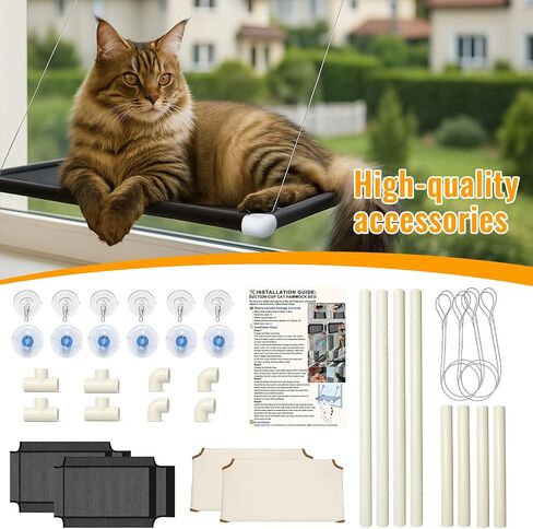 2 Pack Cat Window Perches, Easy Mounted Cat Hammock Window with 6 Strong Suction Cups, Black Mesh Fabric and Canvas Pads, Window cat Bed for Large Cats and Kittens, 38Lbs Load Capacity in Saudi Arabia