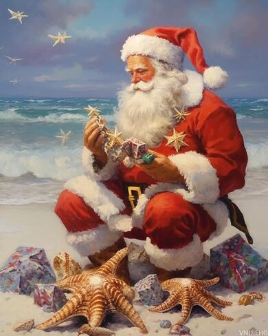 Vnuiehg Paint by Numbers Christmas Santa Claus للبالغين ، واللوحة الزيتية الأكريليك بأرقام أرقام للمبتدئين مع فرشاة فرشاة القماش الفني للديكور المنزلي 16x20 بوصة / 40x50 سم in Kuwait