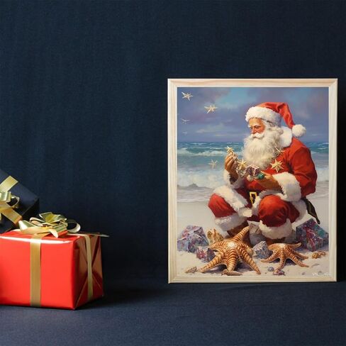 Vnuiehg Paint by Numbers Christmas Santa Claus للبالغين ، واللوحة الزيتية الأكريليك بأرقام أرقام للمبتدئين مع فرشاة فرشاة القماش الفني للديكور المنزلي 16x20 بوصة / 40x50 سم in Kuwait