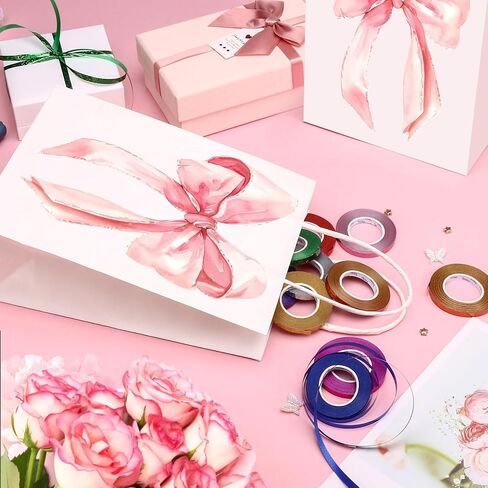 Draupnir 24pcs Coquette Pink Bow Paper Paper Facs ، حقائب لصالح الحفلات ، أكياس Goodie الوردي لعيد ميلاد وحفلات البكالوريوس الديكور Coquette Bow Pouches مع مقابض 8.3x5.9x3.1 بوصة in Kuwait