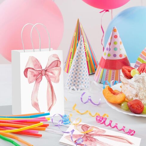 Draupnir 24pcs Coquette Pink Bow Paper Paper Facs ، حقائب لصالح الحفلات ، أكياس Goodie الوردي لعيد ميلاد وحفلات البكالوريوس الديكور Coquette Bow Pouches مع مقابض 8.3x5.9x3.1 بوصة in Kuwait