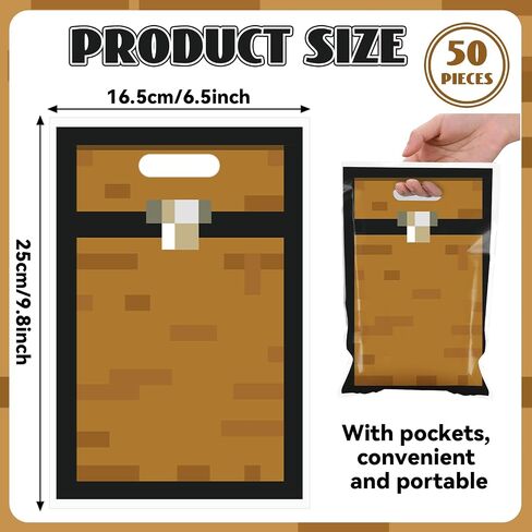 50Pcs Pixel Treasure Chest Favors Bag Pixel Birthday Party Plastic Gift Bags Video Game Party Candy Bag Video Game Theme Goodie Treat Bags for Kids Gamer Birthday Decoration Supplies 9.8 x 6.5Inch in Saudi Arabia