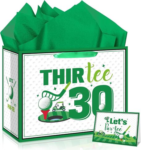 حقيبة هدايا عيد ميلاد Quirkistry Golf للرجال Golf Golf Happy Thirt Birthday Party Gifts with with paper tissue paper card fray bay bay bage for Sports surped party supplies in Saudi Arabia
