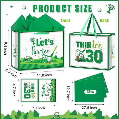 حقيبة هدايا عيد ميلاد Quirkistry Golf للرجال Golf Golf Happy Thirt Birthday Party Gifts with with paper tissue paper card fray bay bay bage for Sports surped party supplies in Saudi Arabia
