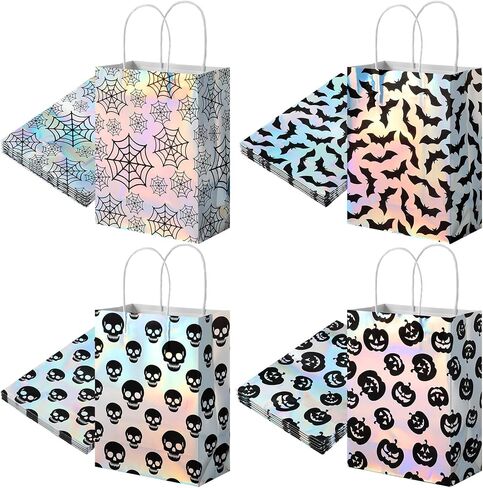 Paterr 24 PCS هالوين الأكياس القزحية الأكياس الهدايا المجسمة الشبح الحلوى Goodie Bag قابلة لإعادة الاستخدام غير المنسوجة لمستلزمات الحفلات الهالوين جرلي ، 8''x4''x10 '' in Saudi Arabia