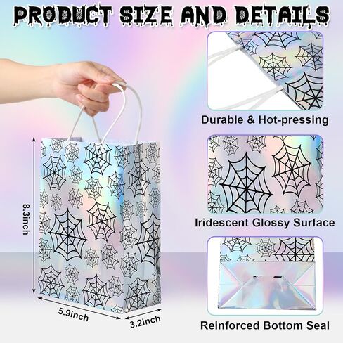 Paterr 24 PCS هالوين الأكياس القزحية الأكياس الهدايا المجسمة الشبح الحلوى Goodie Bag قابلة لإعادة الاستخدام غير المنسوجة لمستلزمات الحفلات الهالوين جرلي ، 8''x4''x10 '' in Saudi Arabia