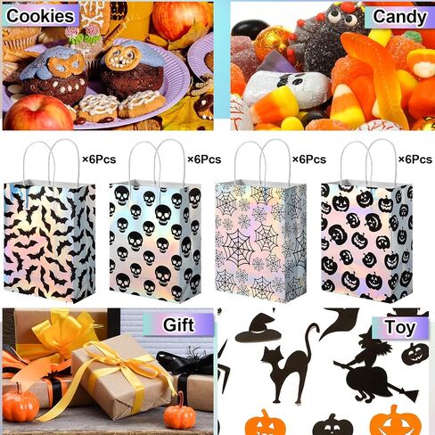 Paterr 24 PCS هالوين الأكياس القزحية الأكياس الهدايا المجسمة الشبح الحلوى Goodie Bag قابلة لإعادة الاستخدام غير المنسوجة لمستلزمات الحفلات الهالوين جرلي ، 8''x4''x10 '' in Saudi Arabia