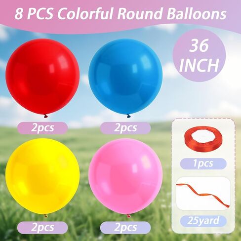 8PCS 36 Inch Latex Big Balloons - RAINFLOW Birthday Balloons,Extra Large Balloon,Helium Giant Balloon for Party,Graduation,Birthday Decorations,Wedding Decorations,Halloween Pink,Red,Blue,Yellow in Saudi Arabia