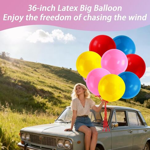 8PCS 36 Inch Latex Big Balloons - RAINFLOW Birthday Balloons,Extra Large Balloon,Helium Giant Balloon for Party,Graduation,Birthday Decorations,Wedding Decorations,Halloween Pink,Red,Blue,Yellow in Saudi Arabia