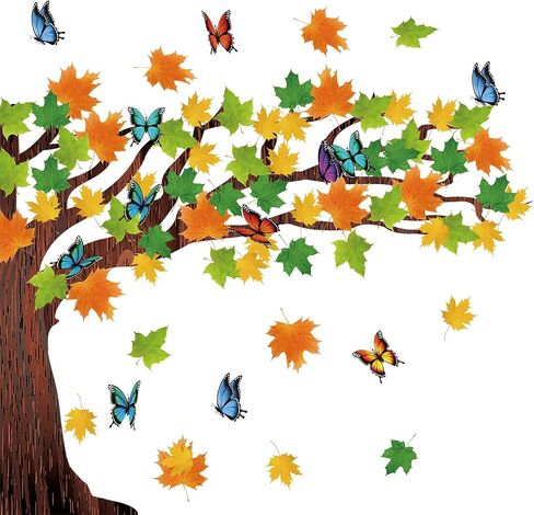 106 Pcs Fall Tree Bulletin Board Decorations Autumn Maple Leaves Butterflies Bulletin Board Tree Cutouts with Glue Points for Autumn Thanksgiving Home Classroom School Chalkboard Wall Decor in Saudi Arabia