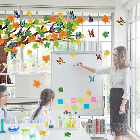 106 Pcs Fall Tree Bulletin Board Decorations Autumn Maple Leaves Butterflies Bulletin Board Tree Cutouts with Glue Points for Autumn Thanksgiving Home Classroom School Chalkboard Wall Decor in Saudi Arabia
