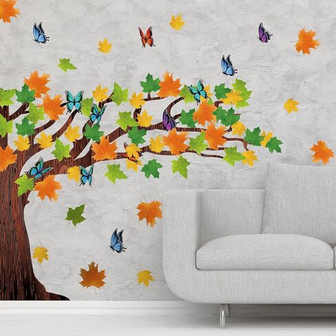 106 Pcs Fall Tree Bulletin Board Decorations Autumn Maple Leaves Butterflies Bulletin Board Tree Cutouts with Glue Points for Autumn Thanksgiving Home Classroom School Chalkboard Wall Decor in Saudi Arabia