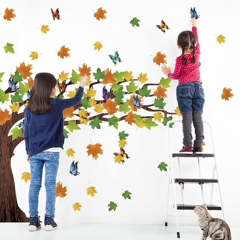106 Pcs Fall Tree Bulletin Board Decorations Autumn Maple Leaves Butterflies Bulletin Board Tree Cutouts with Glue Points for Autumn Thanksgiving Home Classroom School Chalkboard Wall Decor in Saudi Arabia
