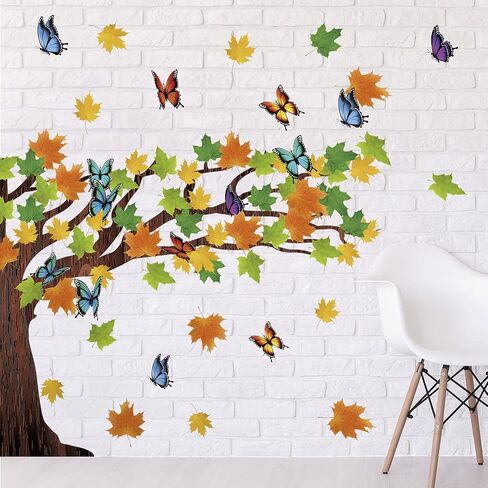 106 Pcs Fall Tree Bulletin Board Decorations Autumn Maple Leaves Butterflies Bulletin Board Tree Cutouts with Glue Points for Autumn Thanksgiving Home Classroom School Chalkboard Wall Decor in Saudi Arabia