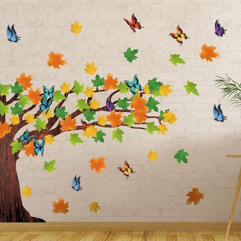106 Pcs Fall Tree Bulletin Board Decorations Autumn Maple Leaves Butterflies Bulletin Board Tree Cutouts with Glue Points for Autumn Thanksgiving Home Classroom School Chalkboard Wall Decor in Saudi Arabia