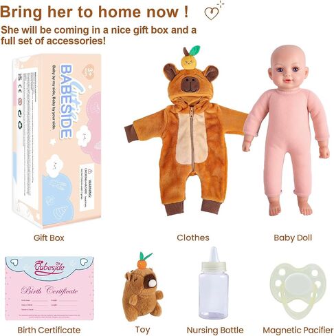 Babeside Capybara Baby Dolls-دمية طفل واقعية ناعمة 15 بوصة مع زجاجة وتغذية Pacifier-من السهل حملها وعناقها ، واللباس ، هدية اللعب للأطفال 3+ in Saudi Arabia