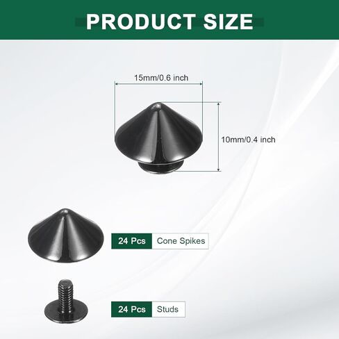 uxcell 24 Pcs Cone Spikes and Studs Kit, 10mm Metal Spikes and Screw Back for Clothing Leather Crafts Fabric Shoes Punk Bags Leathercraft, Black in Saudi Arabia
