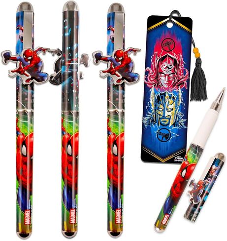 Spiderman Pens for Adults - Spiderman Office Supplies Bundle with 3 Spiderman Pens with Clip Plus Bookmark | Spiderman Desk Accessories for Men, Women in Saudi Arabia