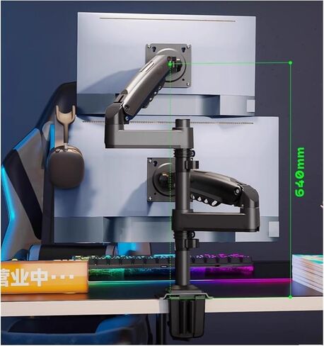 H180 Dual Monitor Desk Stand Gas Spring Motion 17 " - 27" LCD TV Stand Bracket Double Arm Clamp ، 2-9 kg لكل منهما (الفحم غير اللامع) in Saudi Arabia