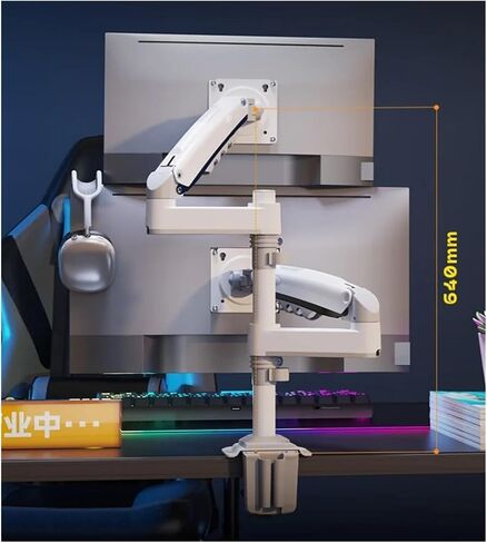 H180 Dual Monitor Desk Stand Gas Spring Motion 17 " - 27" LCD TV Stand Bracket Double Arm Clamp ، 2-9 kg لكل منهما (الفحم غير اللامع) in Saudi Arabia