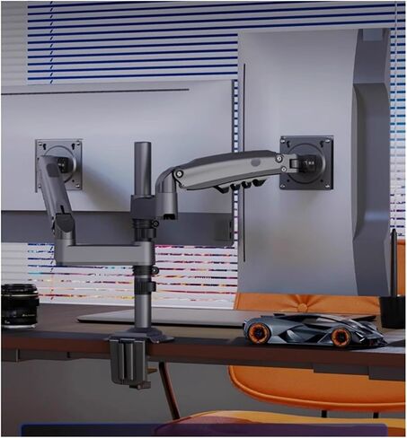 H180 Dual Monitor Desk Stand Gas Spring Motion 17 " - 27" LCD TV Stand Bracket Double Arm Clamp ، 2-9 kg لكل منهما (الفحم غير اللامع) in Saudi Arabia