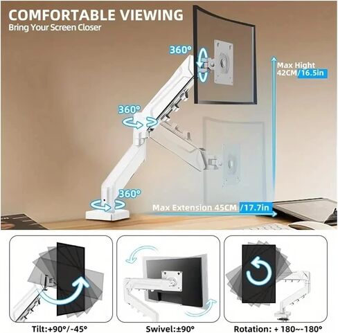 Adjustable Monitor Stand, Monitor Arm Desk Mount, Single Computer Stand for 13-32 Inch Screens (with Clip)(White) in Saudi Arabia
