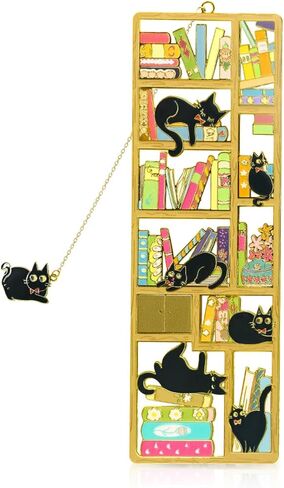 Metal Black Cat Bookmark with Charm & Storage Box - Cute Bookmark for Cat Lovers, Lightweight Durable Book Markers for Reading, Perfect Gift for Bookworms, Teachers, Readers in Saudi Arabia