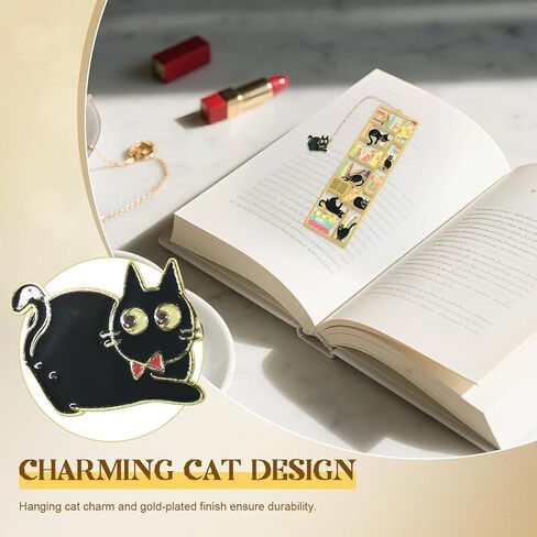 Metal Black Cat Bookmark with Charm & Storage Box - Cute Bookmark for Cat Lovers, Lightweight Durable Book Markers for Reading, Perfect Gift for Bookworms, Teachers, Readers in Saudi Arabia