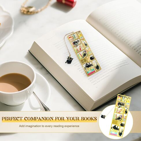 Metal Black Cat Bookmark with Charm & Storage Box - Cute Bookmark for Cat Lovers, Lightweight Durable Book Markers for Reading, Perfect Gift for Bookworms, Teachers, Readers in Saudi Arabia