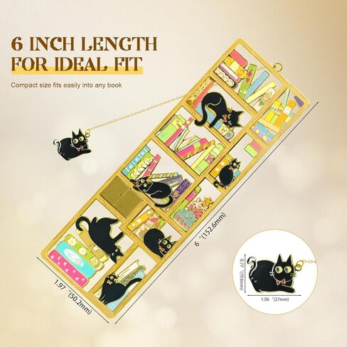 Metal Black Cat Bookmark with Charm & Storage Box - Cute Bookmark for Cat Lovers, Lightweight Durable Book Markers for Reading, Perfect Gift for Bookworms, Teachers, Readers in Saudi Arabia