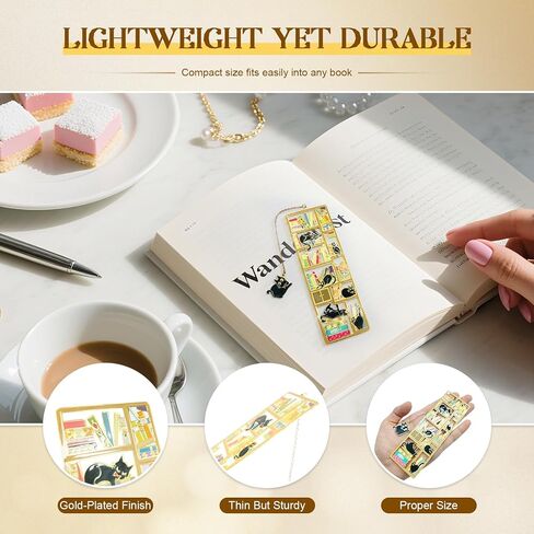 Metal Black Cat Bookmark with Charm & Storage Box - Cute Bookmark for Cat Lovers, Lightweight Durable Book Markers for Reading, Perfect Gift for Bookworms, Teachers, Readers in Saudi Arabia
