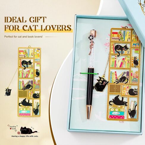 Metal Black Cat Bookmark with Charm & Storage Box - Cute Bookmark for Cat Lovers, Lightweight Durable Book Markers for Reading, Perfect Gift for Bookworms, Teachers, Readers in Saudi Arabia