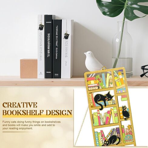 Metal Black Cat Bookmark with Charm & Storage Box - Cute Bookmark for Cat Lovers, Lightweight Durable Book Markers for Reading, Perfect Gift for Bookworms, Teachers, Readers in Saudi Arabia