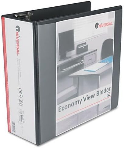6 Universal Economy D-Ring Vinyl View 3-Ring Binders, 4 Capacity, Black, EA - UNV20995 in Saudi Arabia