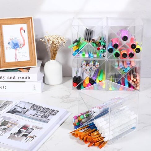 Kosiz 6 Pcs Back to School Stackable Pen Organizer 5.12 Inch Marker Pen Clear Holder Stackable Cube Organizer Removable Divider Acrylic Holder for Office Desk Desktop Storage in Saudi Arabia