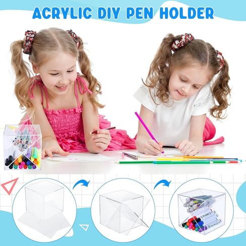 Kosiz 6 Pcs Back to School Stackable Pen Organizer 5.12 Inch Marker Pen Clear Holder Stackable Cube Organizer Removable Divider Acrylic Holder for Office Desk Desktop Storage in Saudi Arabia